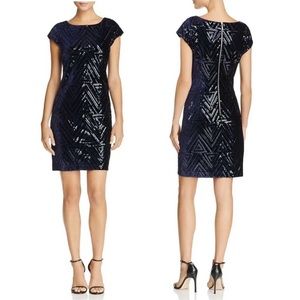 Eliza J Blue Geometric Sequin & Velvet Dress